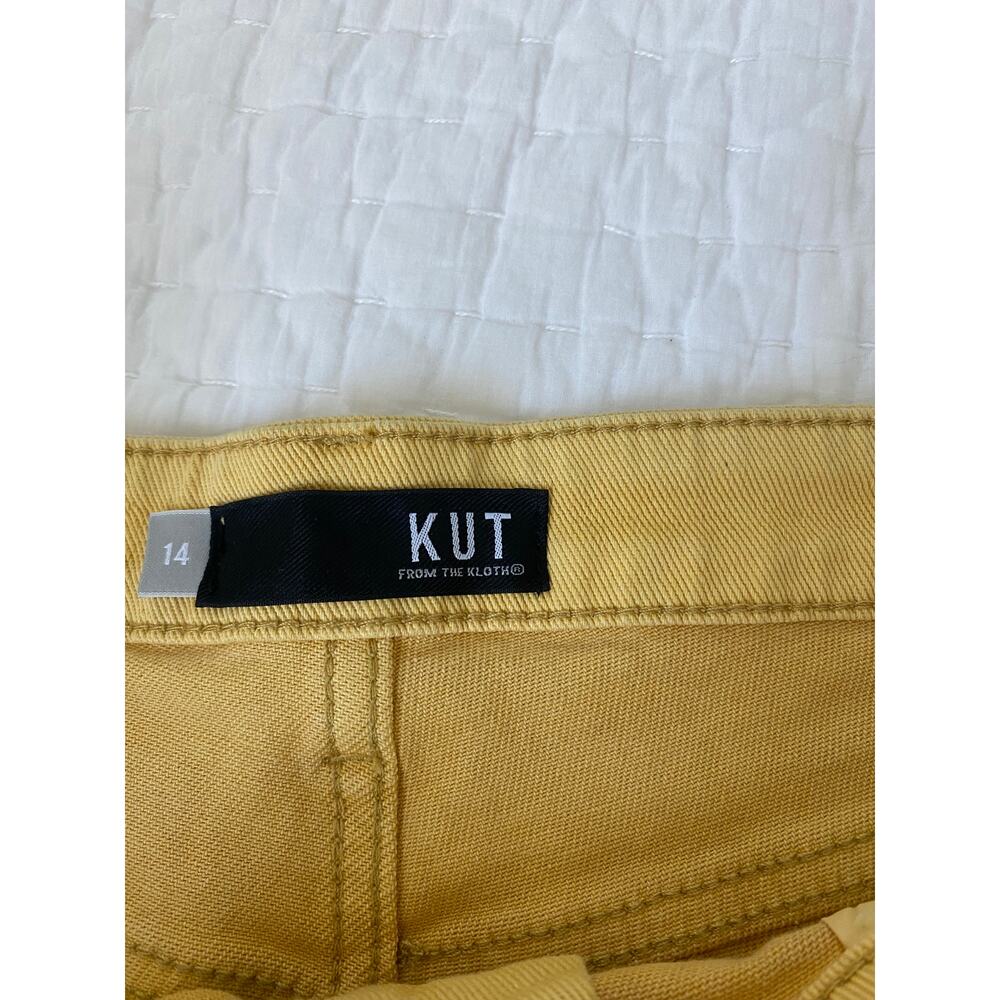 Kut Shorts High Rise Frayed Golden Sun Yellow Jane Hem 5 pocket zip Fly Size 14 - Picture 5 of 13